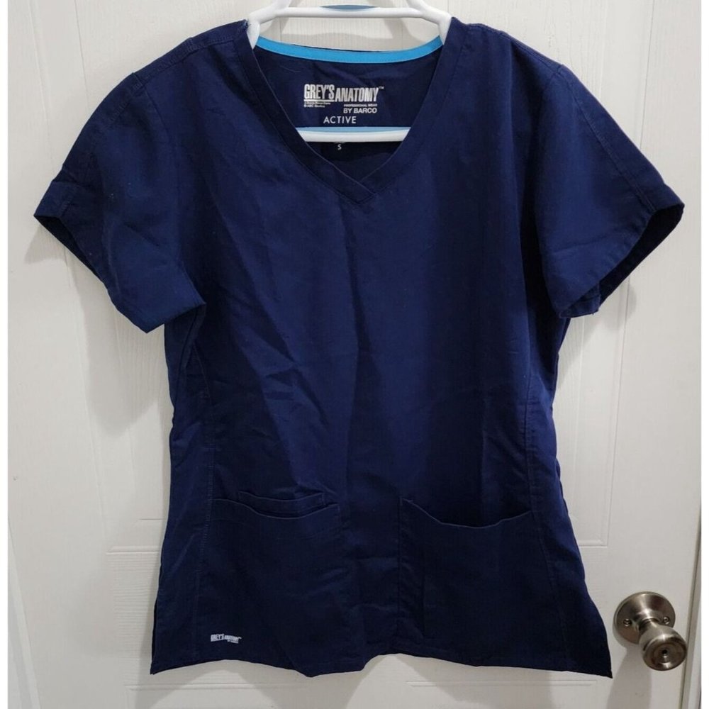 Grey's Anatomy ACTIVE Women's Short Sleeve V Neck Scrub Top Blue Size Small
